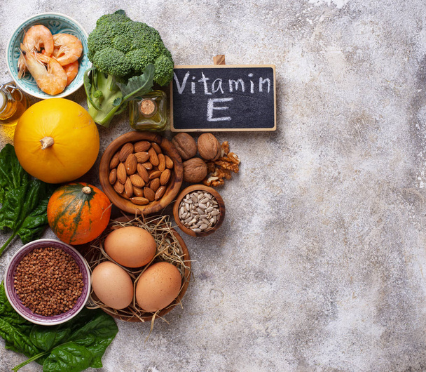Ποικιλία τροφίμων πηγές βιταμίνης Ε - Φωτογραφία, εικόνα