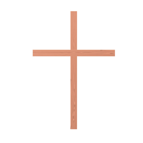 Дерев'яний хрест на білому. Об'єкт християнської релігії ізольований для Інтернету, для друку, для ікони - Вектор, зображення