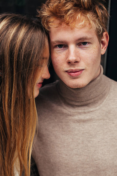 close-up portrait of a young couple in love - Фото, изображение