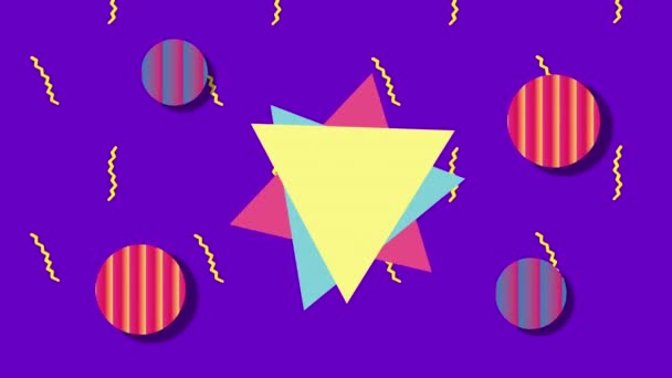 linie kolorów i figury geometryczne w fioletowej animacji tła - Materiał filmowy, wideo
