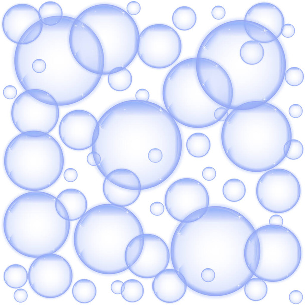 Bolhas de ar sabão de diferentes tamanhos em um fundo azul, o fundo de água pode ser alterado, fundo espumante festivo. Vetor EPS10
 - Vetor, Imagem