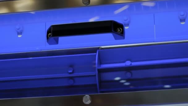 Moving blue parts of industrial feed mixer agricultural machine tool equipment - Footage, Video