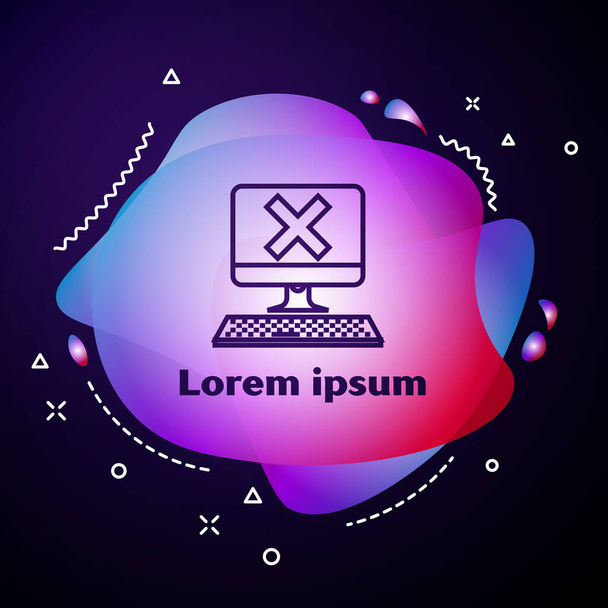 Purple line Computer with keyboard and x mark icon on dark blue background. Error window, exit button, cancel, 404 error page not found concept. Abstract banner with liquid shapes. Vector Illustration - Vector, Image