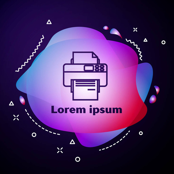 Purple line Printer icon isolated on dark blue background. Abstract banner with liquid shapes. Vector Illustration - Vector, Image
