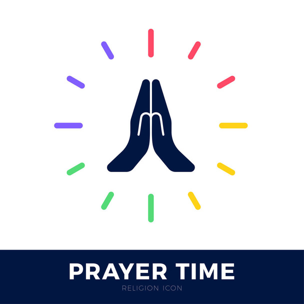 Time to Pray vector logo. Praying Hands Icon with clock. - Vector, Image