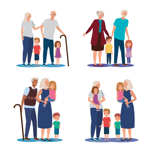 σκηνές παππούδων με χαρακτήρα avatar εγγονιών - Διάνυσμα, εικόνα