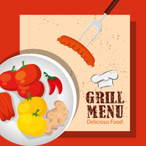grilli menu herkullisia vihanneksia lautasen
 - Vektori, kuva