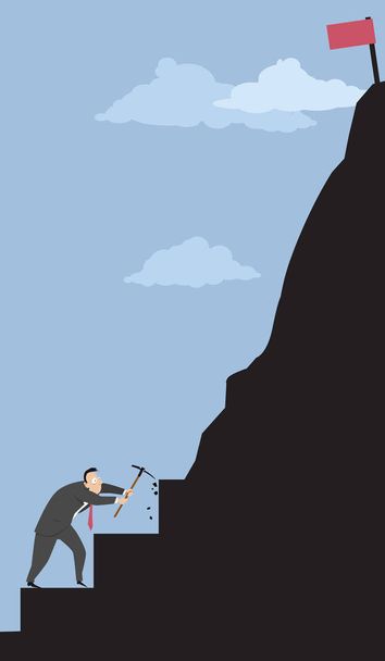 Businessman making steps in a mountain representing a big complex goal, EPS 8 vector  - Vector, Image