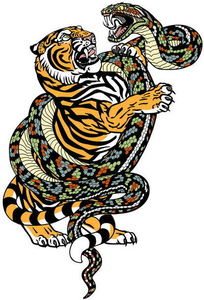  Tygrys kontra wąż tatuaż - Wektor, obraz