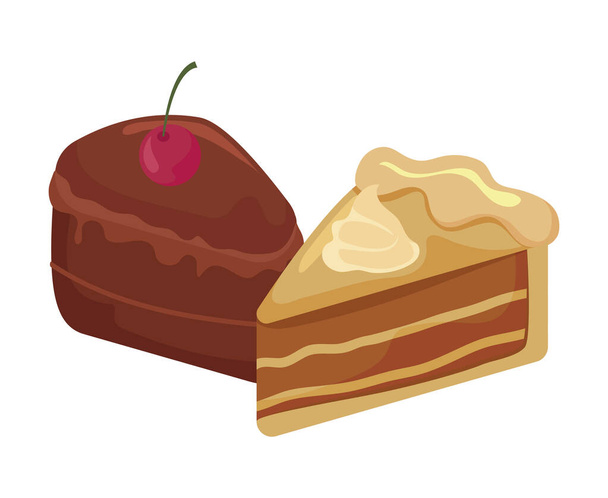 delicious portion of cake on white background - Vector, afbeelding