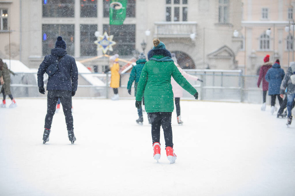 Lviv, Ukraine - January 4, 2019: people at ski rink winter activities - Fotoğraf, Görsel
