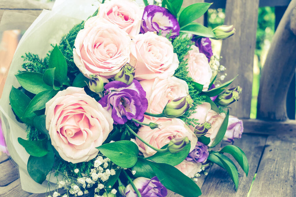 Close up of Violet and pink rose flower bouquet. - Photo, Image