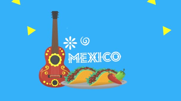 viva mexico animation with guitar instrument and tacos - Footage, Video