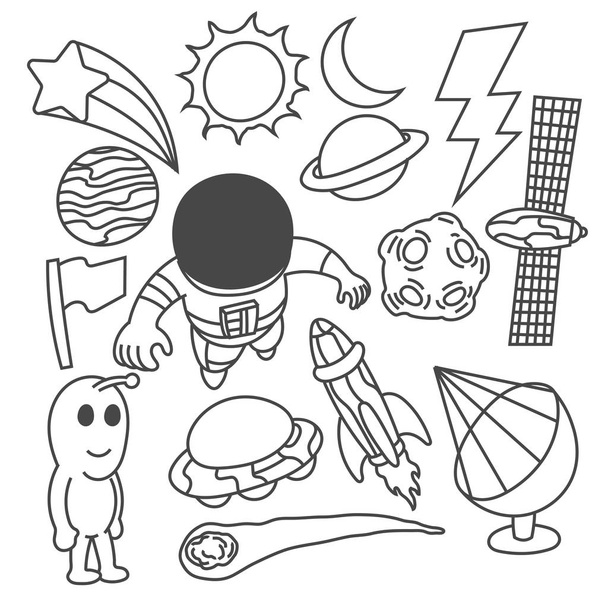 Set of astronaut doodle, cute, childish, learning exploration - Vector, Imagen