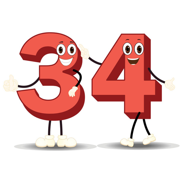 Number Thirty Four - Cartoon Vector Image - Vector, Image