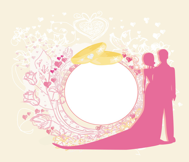 カード愛のカップルと結婚式 invit 用に設計された花のアーチ - ベクター画像