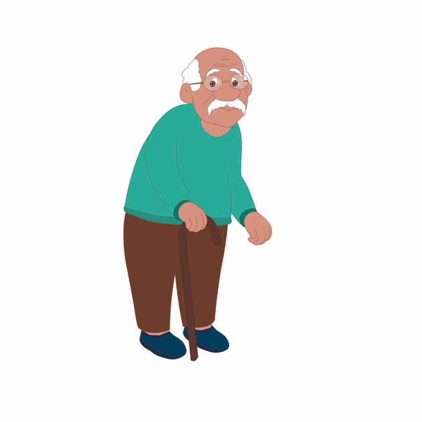 Old Man with a Walking Stick - Cartoon Vector Image - Vector, Image