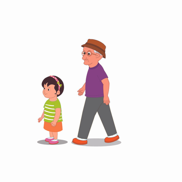 Old Man With Grand Daughter - Cartoon Vector Image - Vector, Image