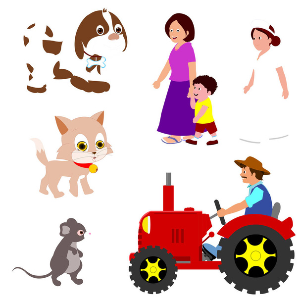 Personas y animales - Imagen vectorial de dibujos animados
 - Vector, imagen