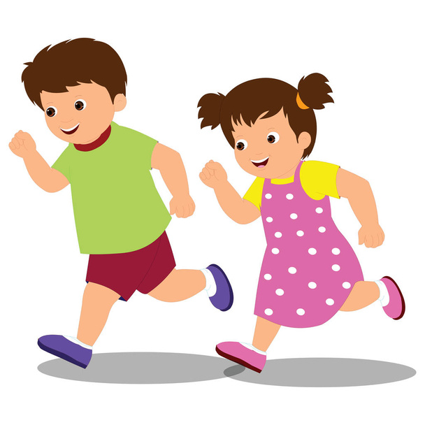 Running Boy and Girl - Desenhos animados imagem vetorial
 - Vetor, Imagem
