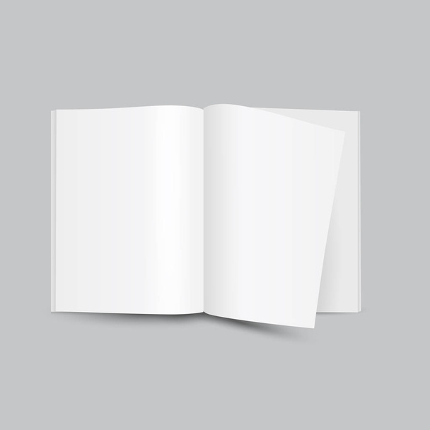 ブランクホワイトオープン雑誌のフロントビューグレーの背景に、モックアップ - ベクター画像