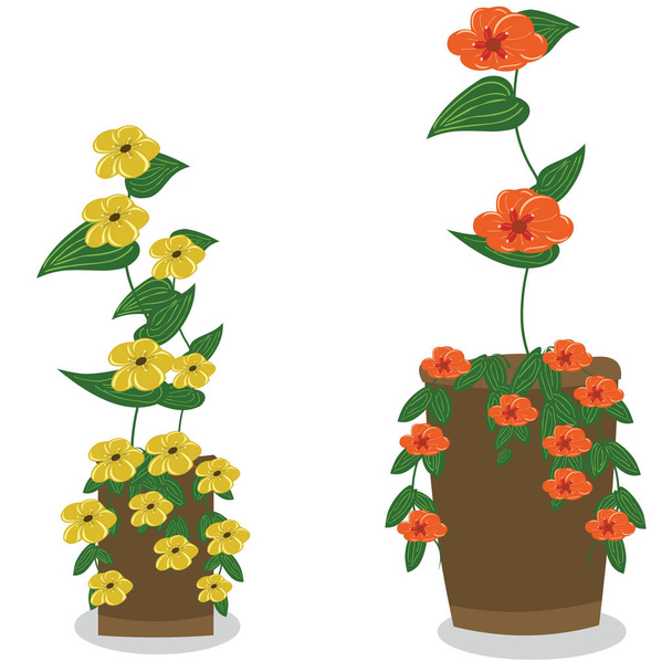 Červené a žluté květinové popínavé rostliny v hrncích - Cartoon Vector Image - Vektor, obrázek