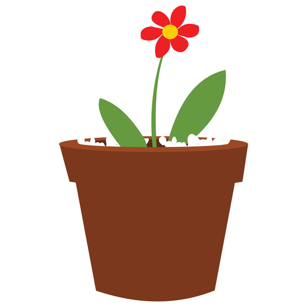 Red Flowering Plant in Pot - Cartoon Vector Image - Vector, Image