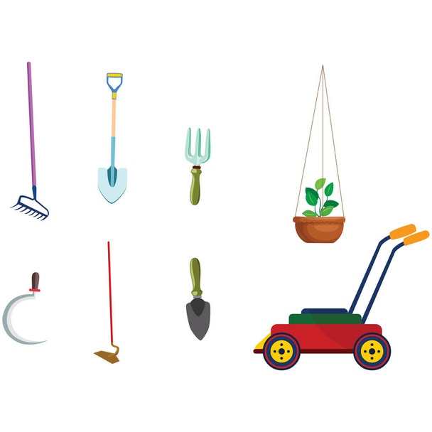 Ferramentas de jardinagem e cortador de grama - Cartoon Vector Image
 - Vetor, Imagem