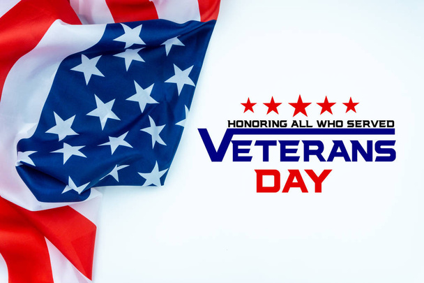 Happy Veterans Day with American flags on white background. - Photo, Image