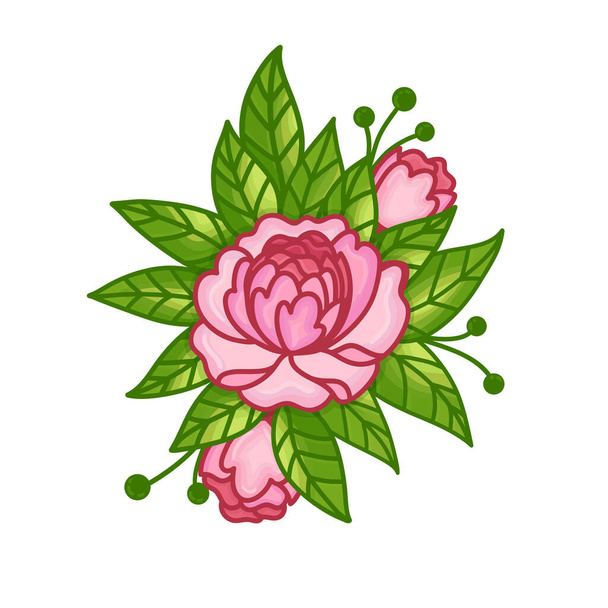 Bouquet of peonies. Hand drawn vector illustration isolated on white background.  - Vector, afbeelding
