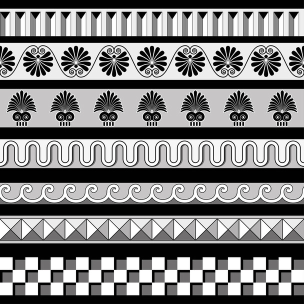 古代ギリシャのシームレスな境界フレームパターンセット - ベクター画像
