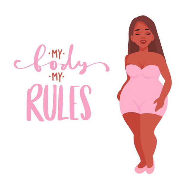 Plus size Woman dressed in swimsuits. Body positive. - Vector, Image