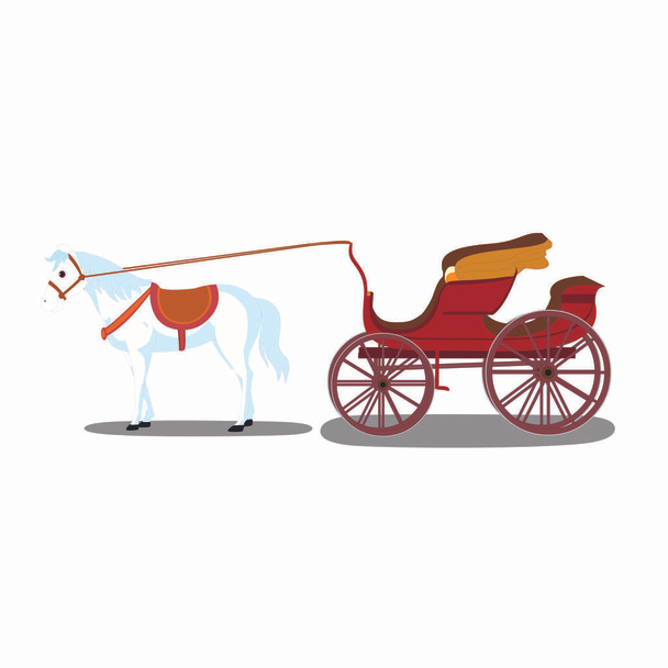 Cute White Horse with Carriage - Cartoon Vector Image - Vector, Image