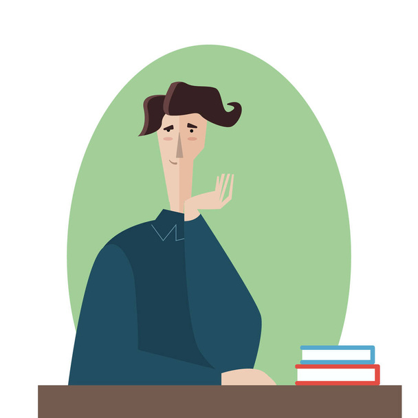 student and books.Vector man tired of reading and want to sleep illustration - Vector, Image