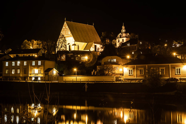 Night view of old Porvoo at autumn, Finland. - Photo, Image