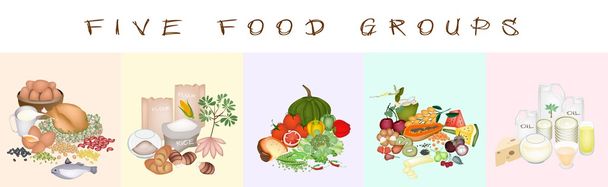 Beneficios para la salud y la nutrición de cinco grupos de alimentos
 - Foto, imagen