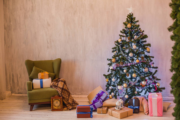 Christmas Interior home Christmas tree and gifts new years winter Garland lights - Valokuva, kuva