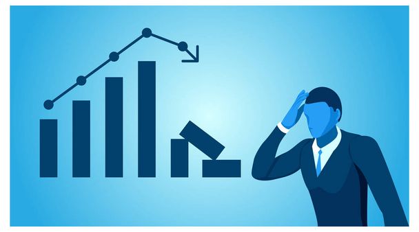 vector businessman holding a dizzy head because of the loss and destruction of the report graph. illustration of poor financial condition. vector - Vector, Image