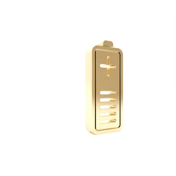 Icono indicador de nivel de carga de la batería de oro aislado sobre fondo blanco. 3D ilustración 3D render - Foto, imagen