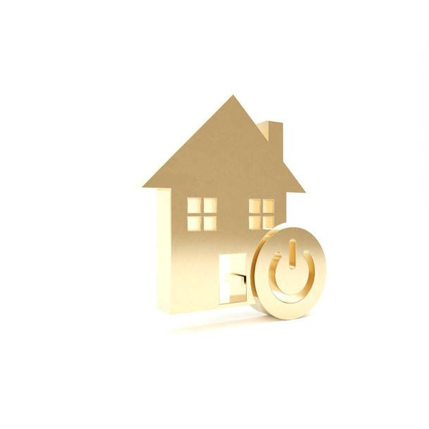 Icono de hogar inteligente dorado aislado sobre fondo blanco. Control remoto. 3D ilustración 3D render
 - Foto, imagen