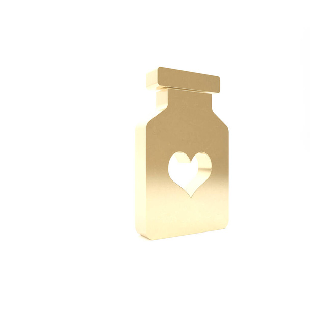 Láhev Gold Medicine s pilulkami na potenci, afrodiziakum ikona izolované na bílém pozadí. Prášky na sex pro muže a ženy. 3D ilustrace 3D vykreslení - Fotografie, Obrázek
