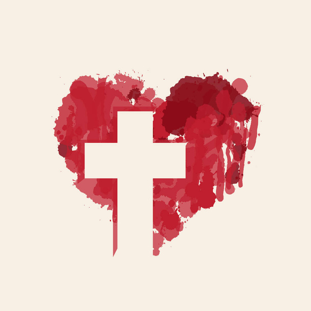 cruz cristiana en el corazón rojo abstracto dentro
 - Vector, Imagen