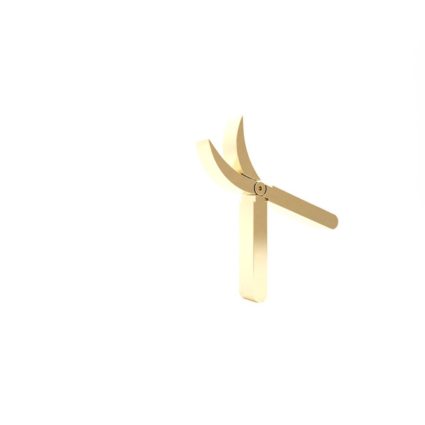 Zlaté zahradnické ruční nůžky pro ořezávání ikony izolované na bílém pozadí. Stříhací nůžky s dřevěnou rukojetí. 3D ilustrace 3D vykreslení - Fotografie, Obrázek