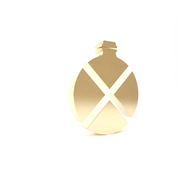 Gold Canteen icono de la botella de agua aislado sobre fondo blanco. Icono del frasco turístico. Tarro de uso del agua en la campaña. 3D ilustración 3D render
 - Foto, Imagen