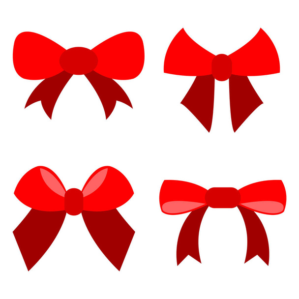 set of Red bow flat design isolated on white background - Vector, Imagen