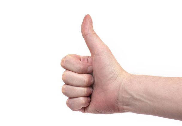 Symbol Like or Yes, OK by Finger, Man show Thumb up Hand, Ok Sign by Man isolated on white Background - Valokuva, kuva