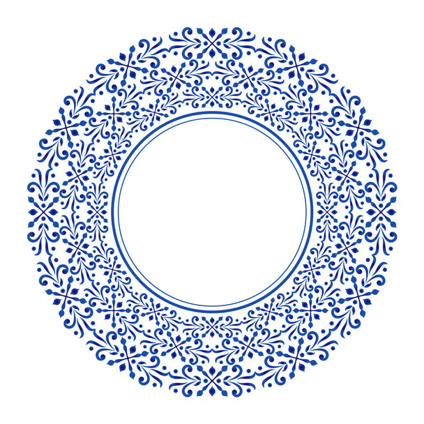 blue ornamental round, porcelain decorative art frame, Abstract vector ornament border, ceramic template design, China blue and white cycle decor vector illustration - Διάνυσμα, εικόνα