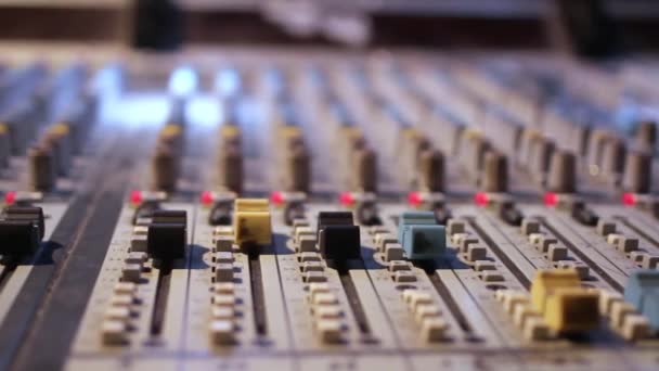 Dolly shot of an old sound board, mixing console with nobs and sliders. - Footage, Video