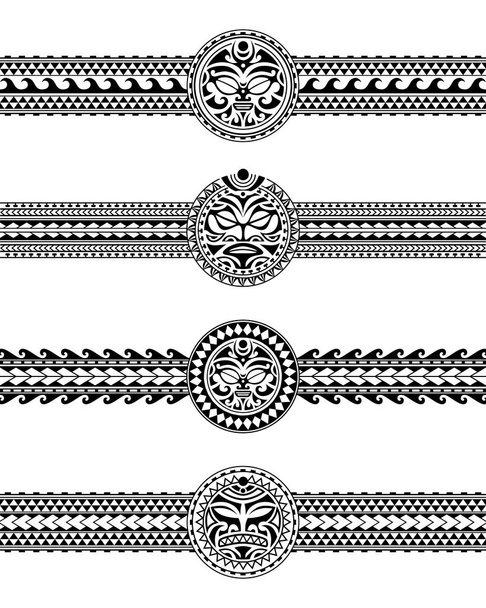 Conjunto de maori polinesia tatuaje borde tribal manga patrón vector. Samoa pulsera tatuaje diseño delantero brazo o pie. Brazalete tatuaje tribal
. - Vector, imagen