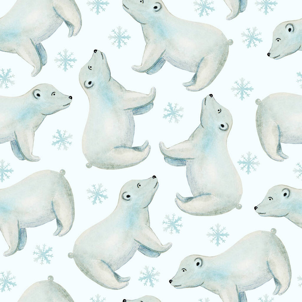 bezszwowy wzór niedźwiedź polarny akwarela - Zdjęcie, obraz